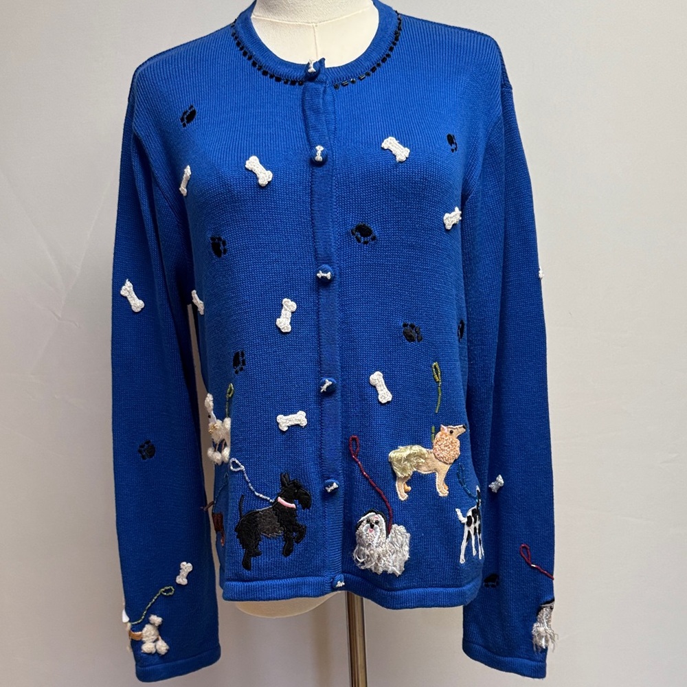 Jack B. Quick Embellished Dog Theme Cardigan Sweater Size Medium
